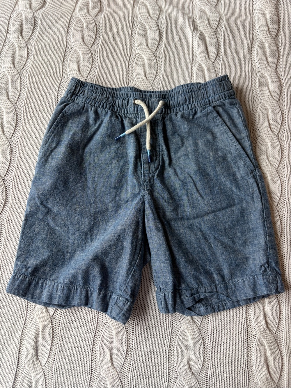 Gap Kids Size M 8 Blue Chambray Linen Blend Elastic Drawstring Waist Shorts